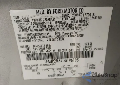 2013 Ford Police Interceptor z USA, uszkodzony, nr VIN 1FAHP2M82DG196195